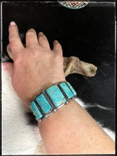Load image into Gallery viewer, Raymond Delgarito, #8 turquoise square stone cuff
