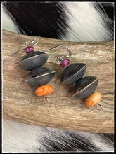 Load image into Gallery viewer, Sophia Becenti saucer bead earrings w/ orange and purple spiny beads
