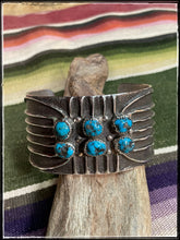 Load image into Gallery viewer, Del Arviso sterling silver and natural Sleeping Beauty turquoise tufa cast cuff
