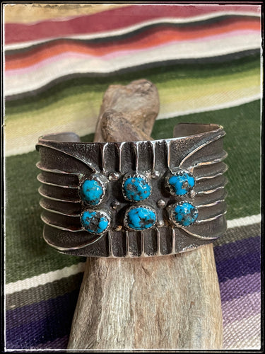 Del Arviso sterling silver and natural Sleeping Beauty turquoise tufa cast cuff
