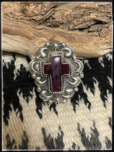Load image into Gallery viewer, Sterling silver and stone/shell cross rings from Navajo silversmith Richard Jim - purple spiny
