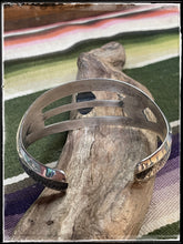 Load image into Gallery viewer, Kevin Yazzie sterling silver and turquoise tufa cast arrow cuff
