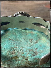 Load image into Gallery viewer, Arnold Blackgoat Nacozari turquoise cuff.  Hallmark stamp.
