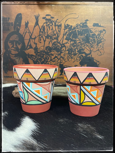 Joseph Chinana, Jemez Puebloe artist hand painted terra cotta pots