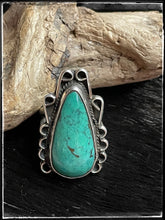 Load image into Gallery viewer, Cassius Jake, Navajo silversmith. Turquoise and sterling ring
