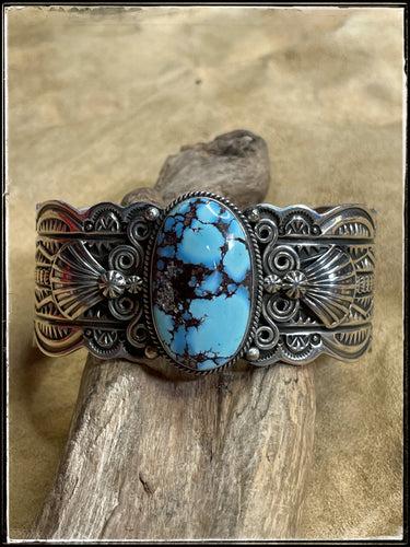 Darrell Cadman sterling silver and Golden Hills turquoise cuff