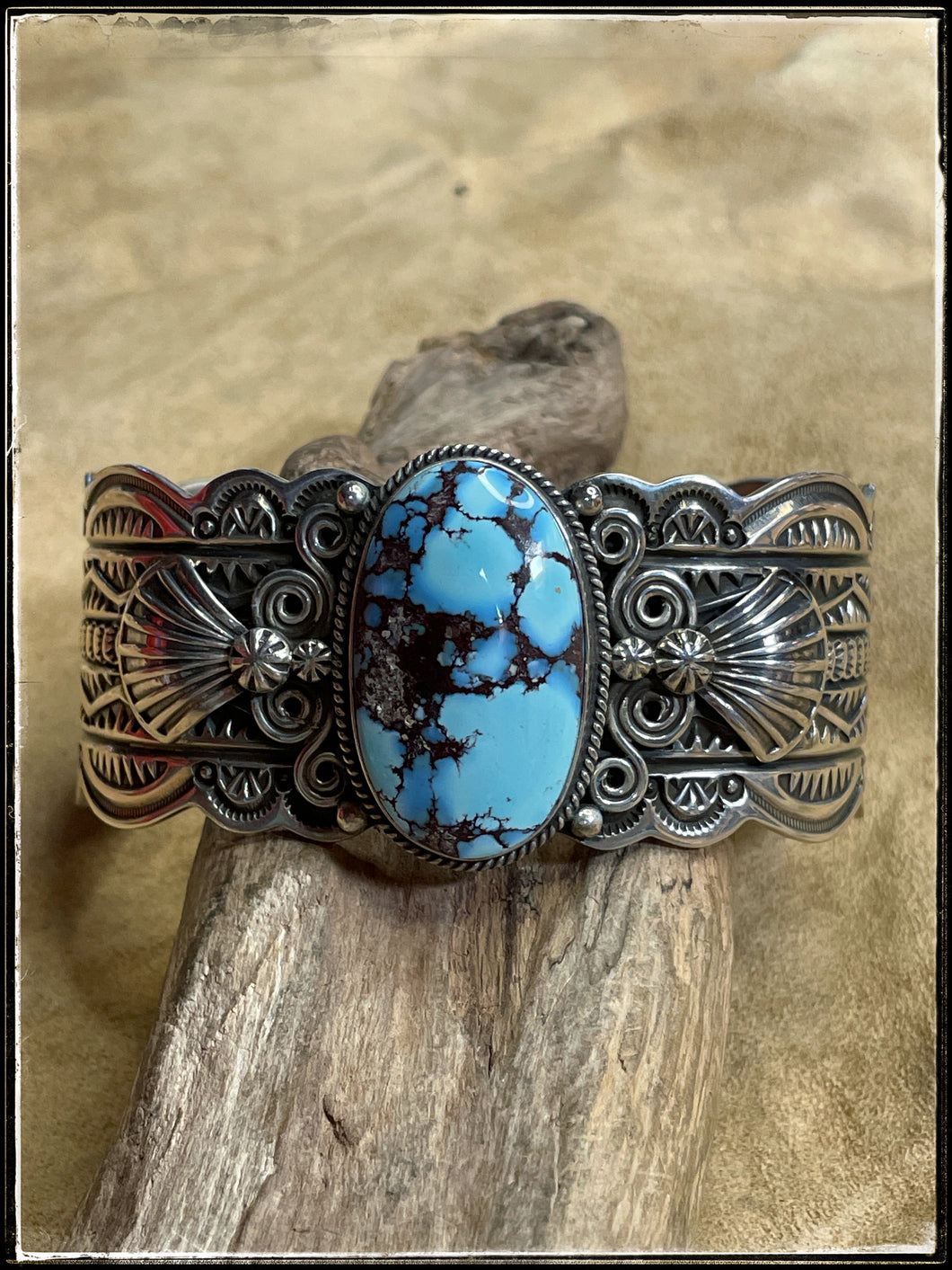 Darrell Cadman sterling silver and Golden Hills turquoise cuff