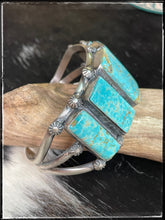Load image into Gallery viewer, Raymond Delgarito, #8 turquoise square stone cuff
