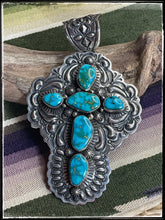 Load image into Gallery viewer, Darryl Becenti Kingman turquoise cross pendant XL
