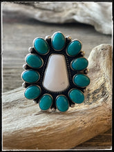 Load image into Gallery viewer, Darrell Cadman Sterling Silver, Turquoise and White Buffalo Ring
