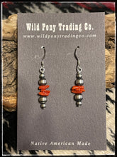 Load image into Gallery viewer, Sterling silver beads and coral stick earrings, Navajo made
