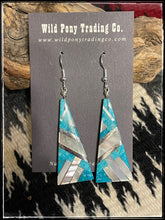 Load image into Gallery viewer, Daniel Coriz, Santo Domingo artist - inlay earrings with turquoise, mother of pearl,  and sterling silver
