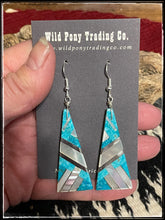 Load image into Gallery viewer, Daniel Coriz, Santo Domingo artist - inlay earrings with turquoise, mother of pearl,  and sterling silver
