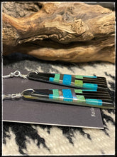 Load image into Gallery viewer, Daniel Coriz, Santo Domingo artist - inlay earrings with turquoise, onyx, and sterling silver
