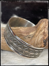 Load image into Gallery viewer, Adrian Reeves Long stamped sterling silver cuff
