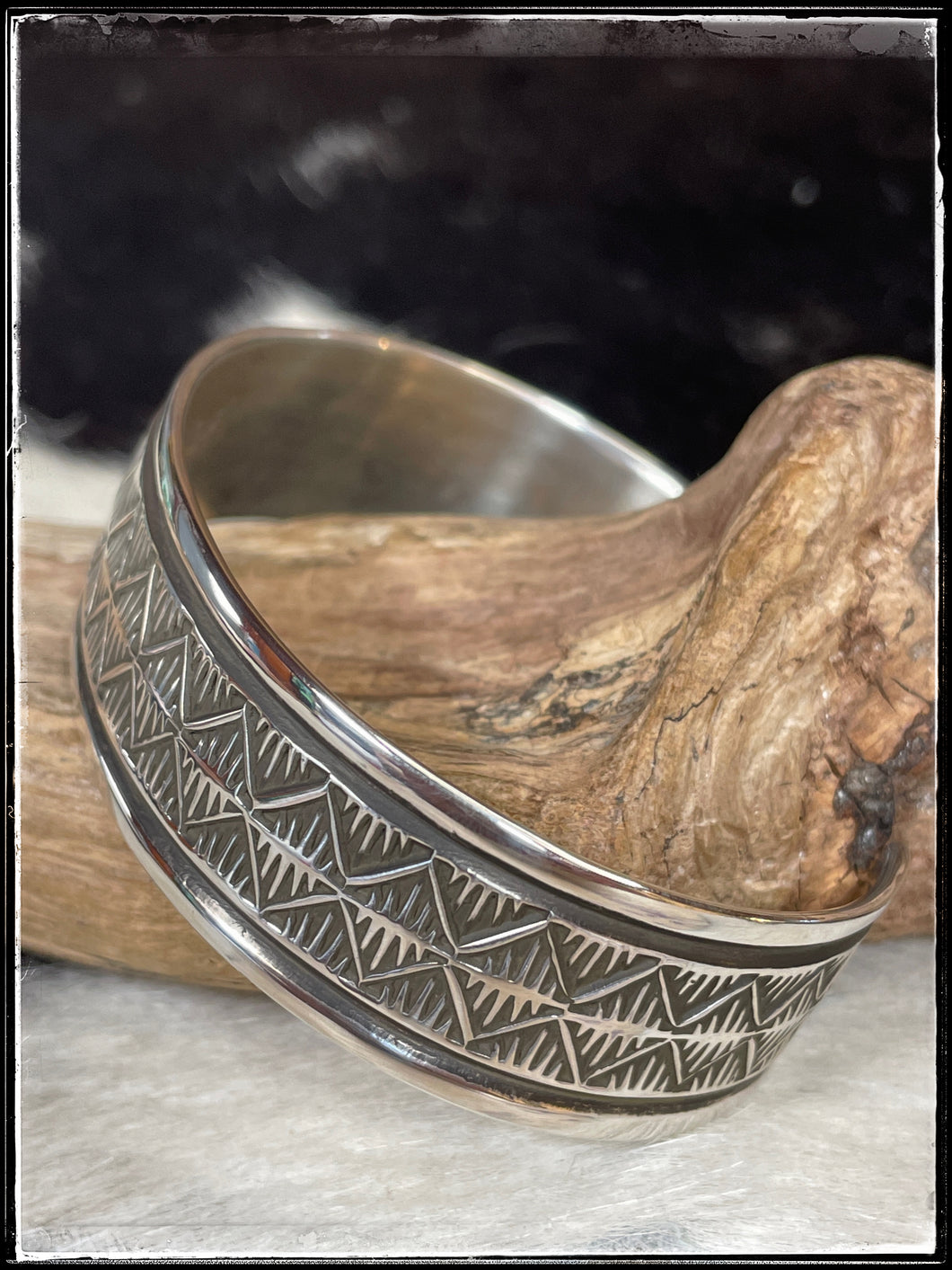 Adrian Reeves Long stamped sterling silver cuff
