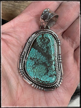 Load image into Gallery viewer, Kahy Secatero Navajo silversmith - #8 turquoise pendant
